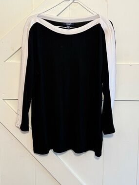 Chaps XXL Black White Colorblock Lace-Up Sleeve Top NWT